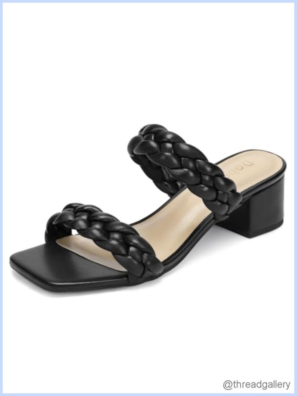 Wide Width Braided Dress Sandals 2-Inch Block Heel Square Toe Slip-On